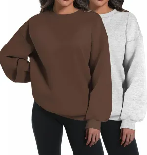 2 Pack Womens Oversized Sweatshirts Hoodies Long Sleeve Tops Fall Winter Clothes Crewneck Cozy Outfits Pullover Fashion