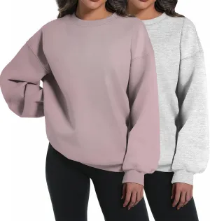 2 Pack Womens Oversized Sweatshirts Hoodies Long Sleeve Tops Fall Winter Clothes Crewneck Cozy Outfits Pullover Fashion