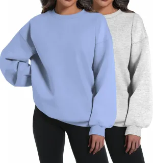 2 Pack Womens Oversized Sweatshirts Hoodies Long Sleeve Tops Fall Winter Clothes Crewneck Cozy Outfits Pullover Fashion