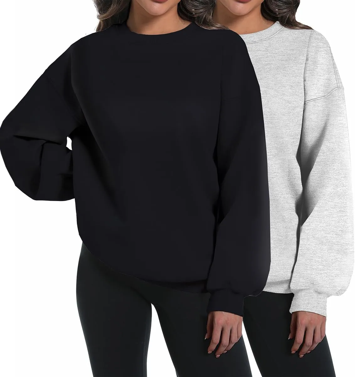 2 Pack Womens Oversized Sweatshirts Hoodies Long Sleeve Tops Fall Winter Clothes Crewneck Cozy Outfits Pullover Fashion