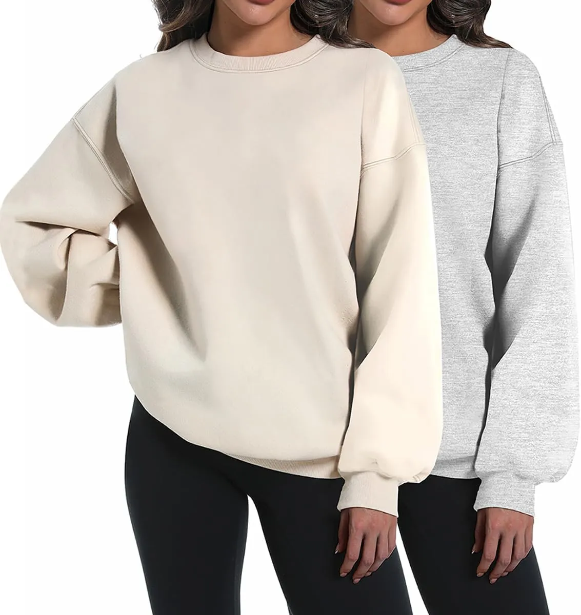2 Pack Womens Oversized Sweatshirts Hoodies Long Sleeve Tops Fall Winter Clothes Crewneck Cozy Outfits Pullover Fashion