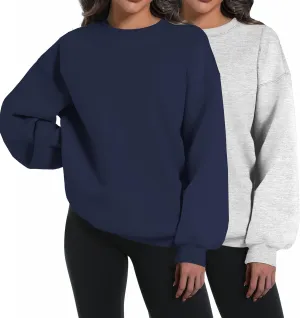 2 Pack Womens Oversized Sweatshirts Hoodies Long Sleeve Tops Fall Winter Clothes Crewneck Cozy Outfits Pullover Fashion