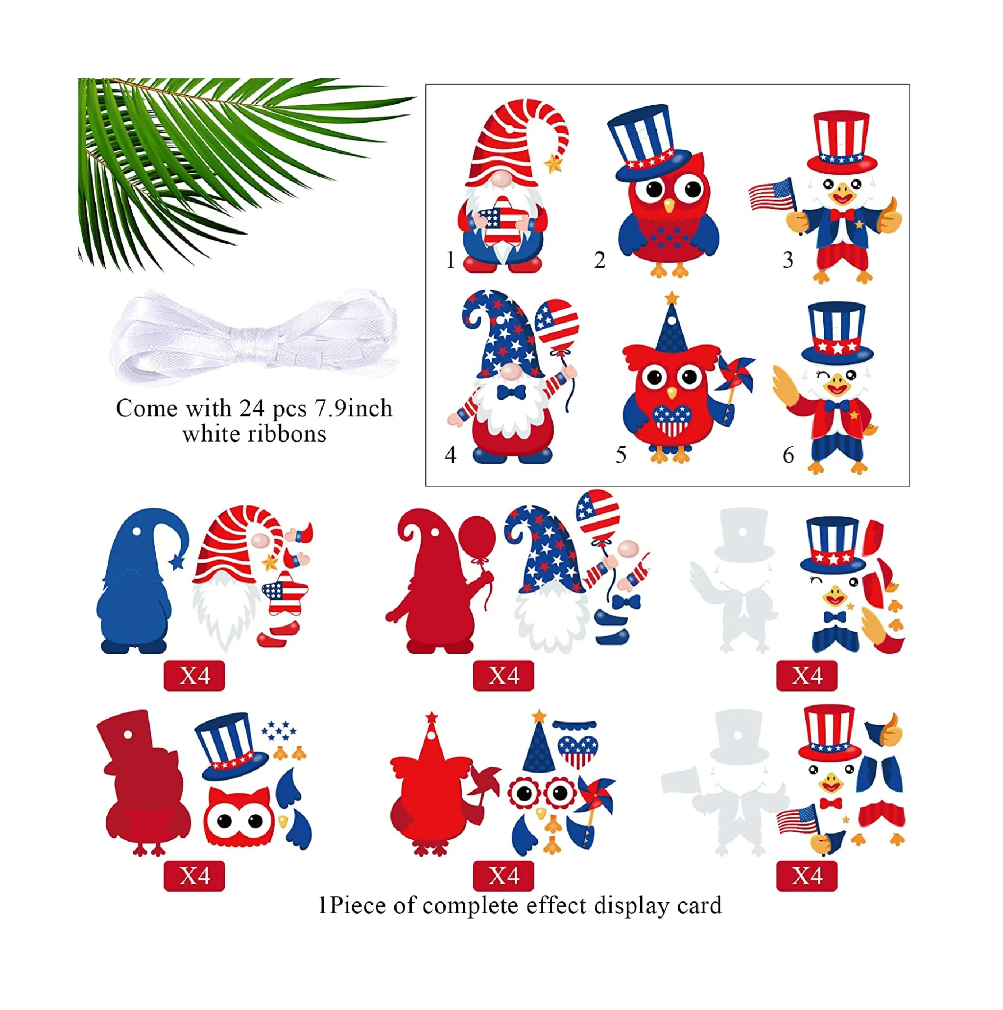 24 Sets 4th of July Patriotic Owl Craft for Kids Patriotic Owl Ornaments Party Decoration DIY Craft Kit Assorted Owl Cutouts Red White Blue Independence