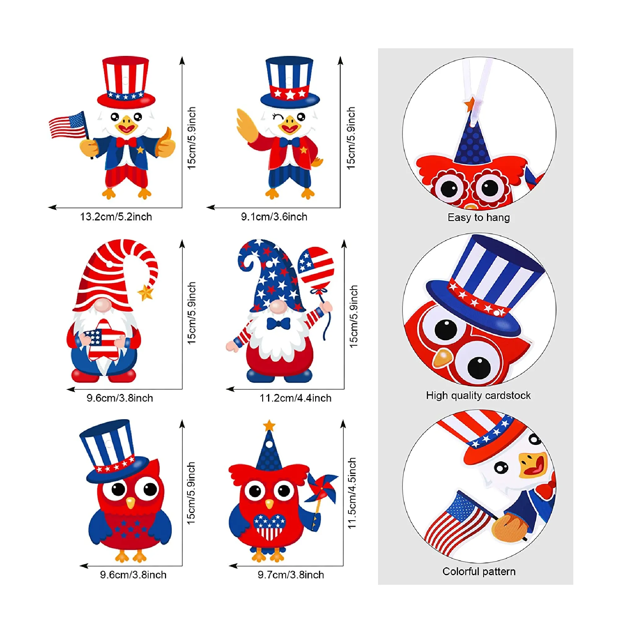 24 Sets 4th of July Patriotic Owl Craft for Kids Patriotic Owl Ornaments Party Decoration DIY Craft Kit Assorted Owl Cutouts Red White Blue Independence