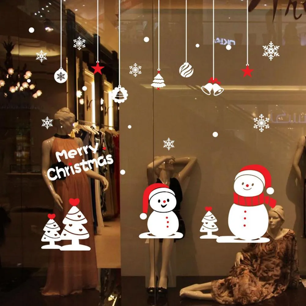 2pcs Christmas Snowman Snowflakes Wall Stickers Room Decor Window Stickers