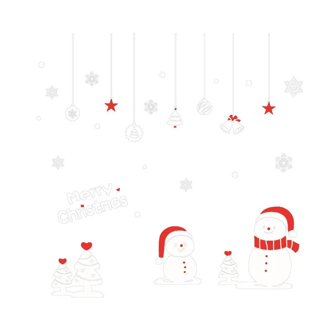 2pcs Christmas Snowman Snowflakes Wall Stickers Room Decor Window Stickers