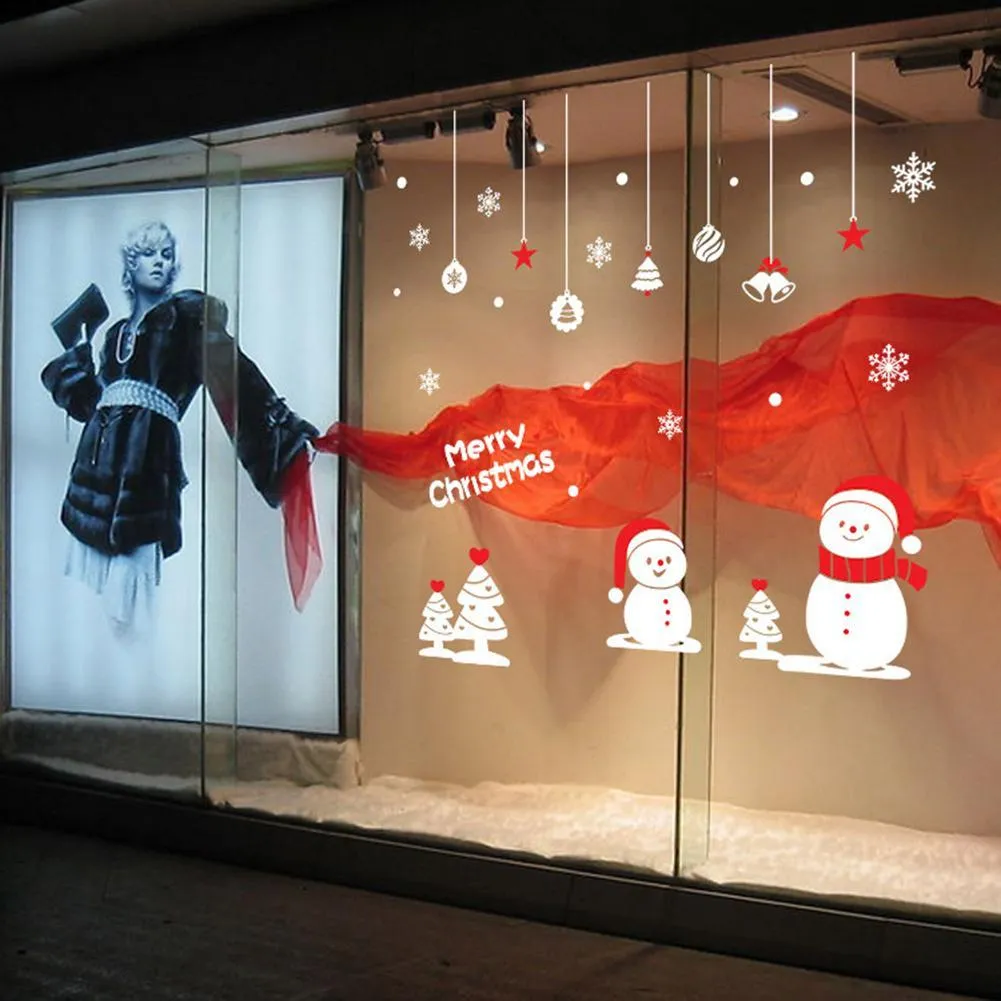 2pcs Christmas Snowman Snowflakes Wall Stickers Room Decor Window Stickers