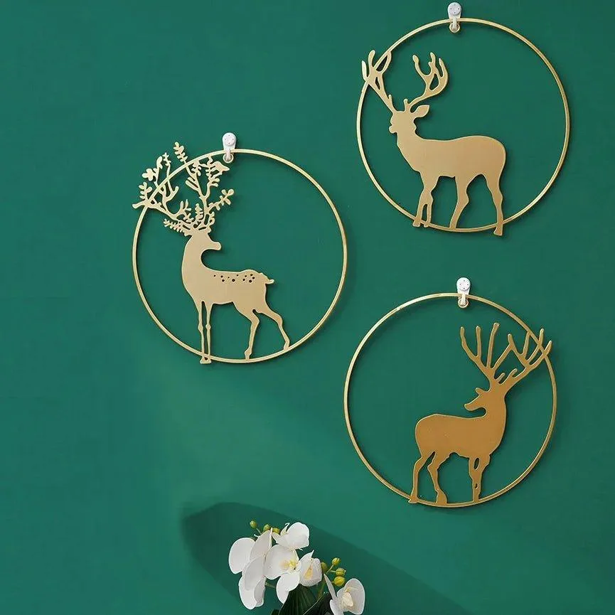 3 Pcs Set Curated Metal Deer Wall Hanging Wall Arts