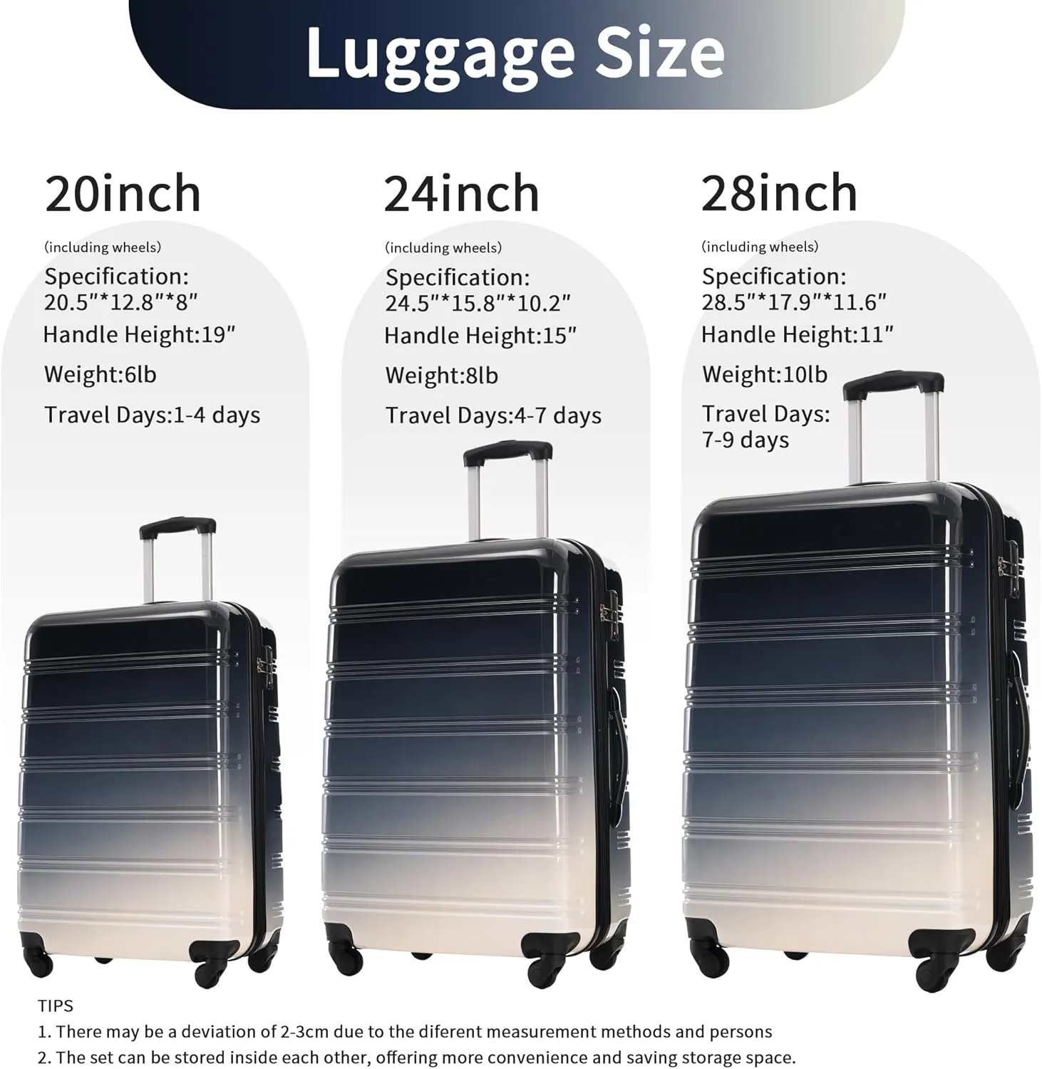 3 Piece ABS Hard Shell Suitcase Luggage Set with TSA Lock and Durable Corner Guards for Effortless Trave (Black Multi)
