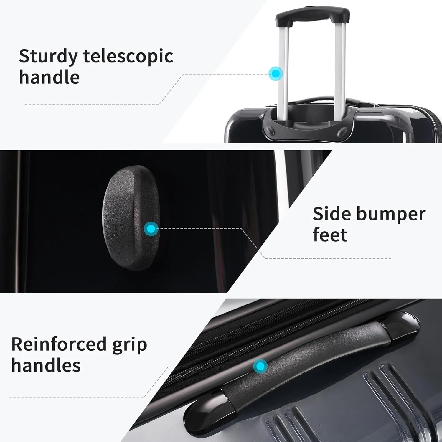3 Piece ABS Hard Shell Suitcase Luggage Set with TSA Lock and Durable Corner Guards for Effortless Trave (Black Multi)
