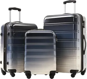 3 Piece ABS Hard Shell Suitcase Luggage Set with TSA Lock and Durable Corner Guards for Effortless Trave (Black Multi)