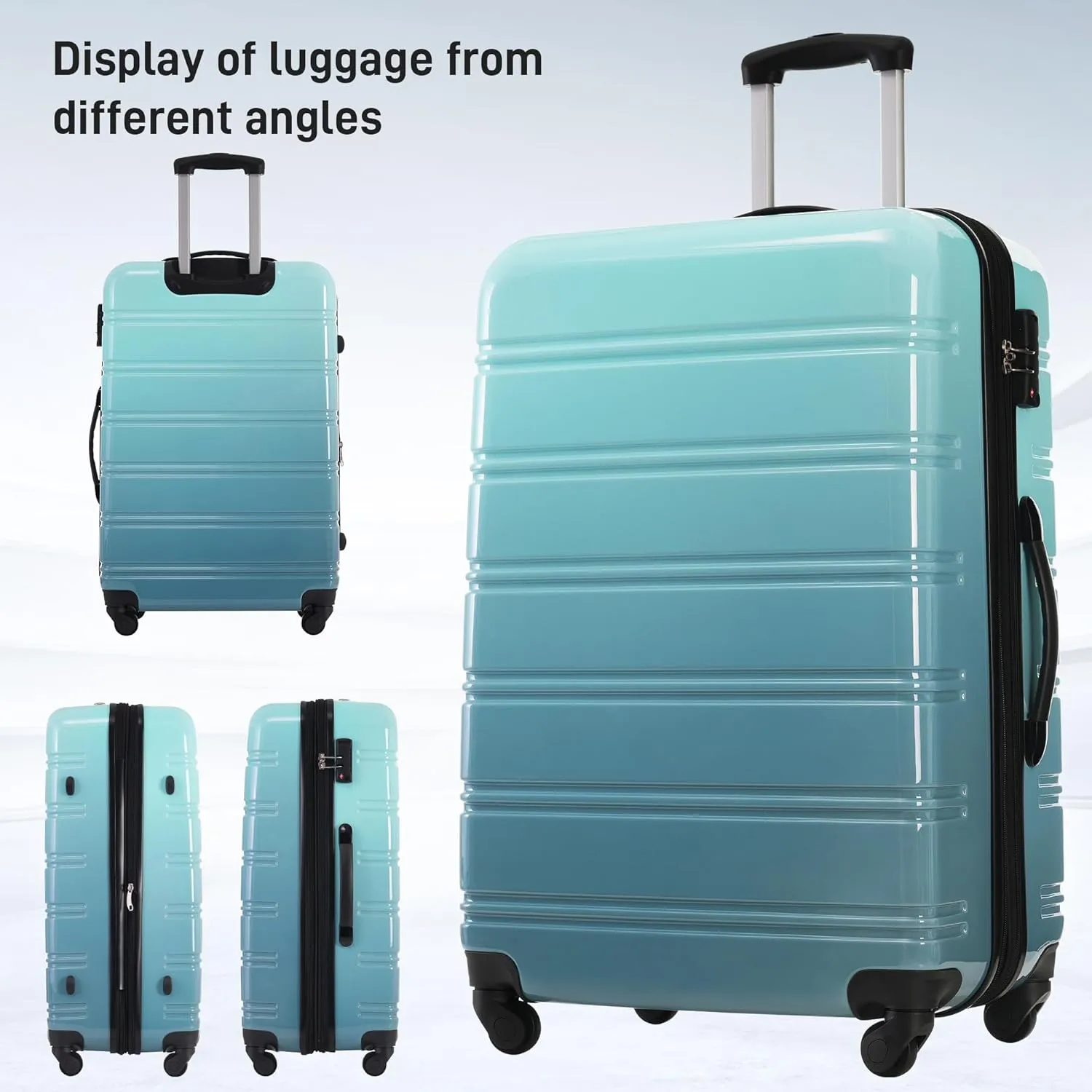 3 Piece ABS Hard Shell Suitcase Luggage Set with TSA Lock and Durable Corner Guards for Effortless Trave (Light Blue)