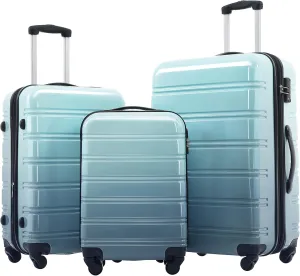 3 Piece ABS Hard Shell Suitcase Luggage Set with TSA Lock and Durable Corner Guards for Effortless Trave (Light Blue)