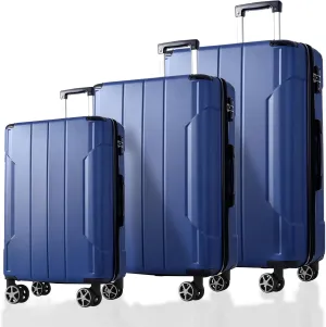3-Piece Luggage Set for Effortless Travel, Expandable Hard Shell ABS Suitcases with Double Spinner Wheels, 20/24/28 Inch - Blue