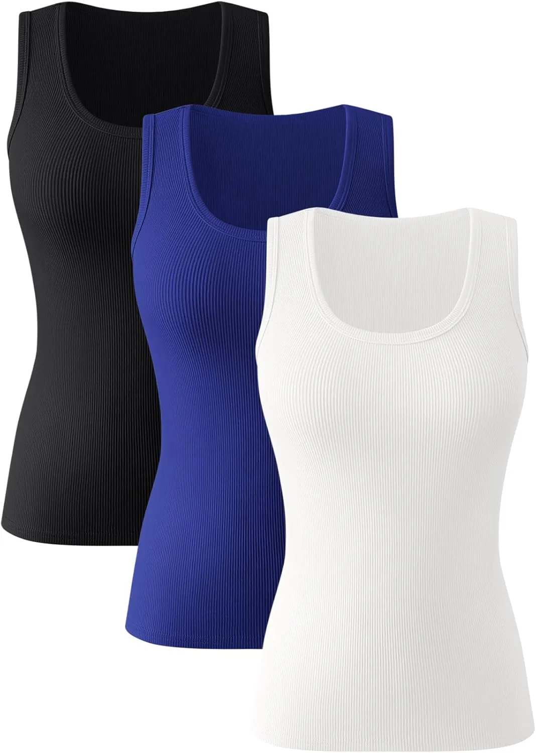 3 Pieces Womens Sleeveless Ribbed Tank Tops Summer Casual Basic Slim Fit Racerback Top Shirts