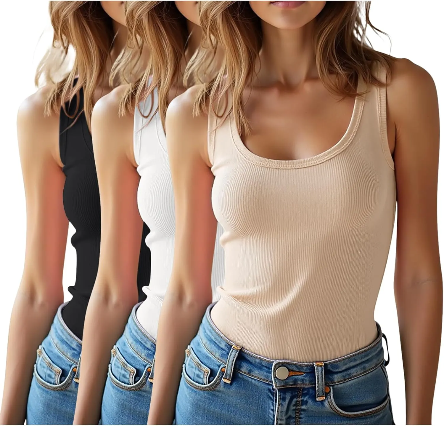 3 Pieces Womens Sleeveless Ribbed Tank Tops Summer Casual Basic Slim Fit Racerback Top Shirts