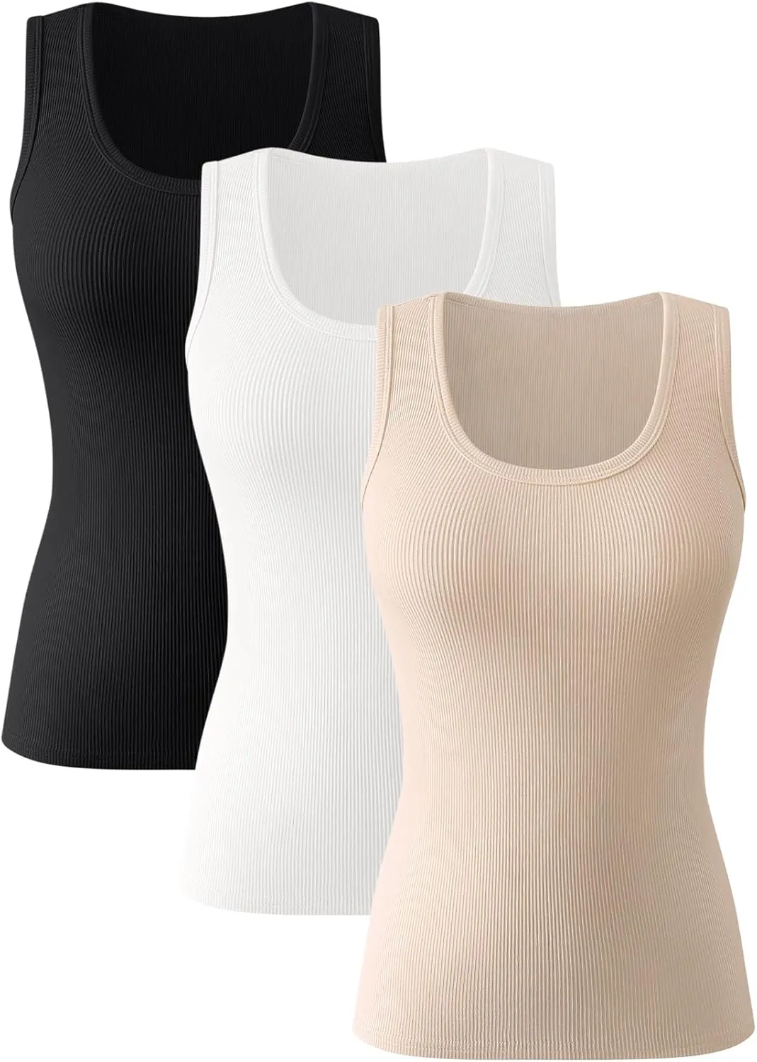 3 Pieces Womens Sleeveless Ribbed Tank Tops Summer Casual Basic Slim Fit Racerback Top Shirts