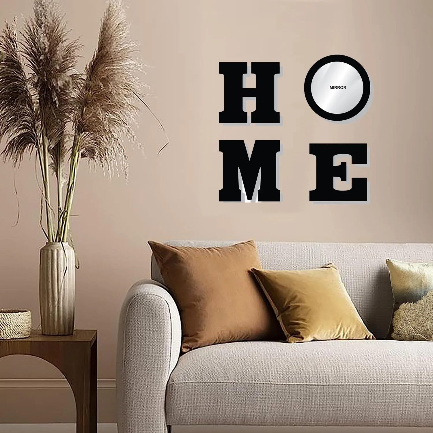 3Millions Acrylic Mirror Wooden Frames Home Design Letter Self Adhesive Decorative Wall Framed Mirror Set of 4 Home Office Wall Living Room Bedroom Diwali Festival Decoration