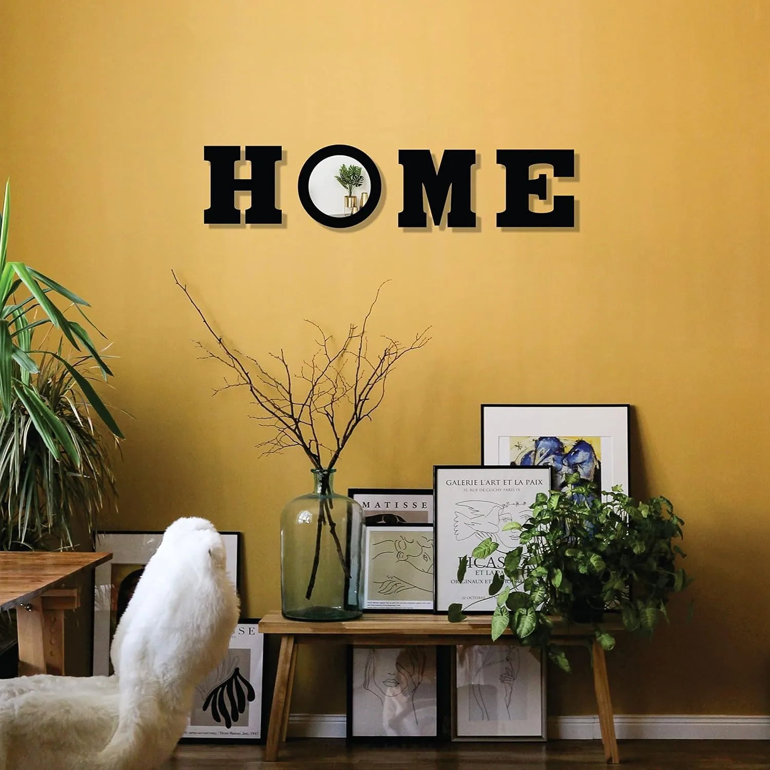 3Millions Acrylic Mirror Wooden Frames Home Design Letter Self Adhesive Decorative Wall Framed Mirror Set of 4 Home Office Wall Living Room Bedroom Diwali Festival Decoration