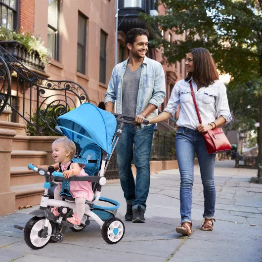 4-in-1 Detachable Baby Stroller Tricycle with Round Canopy -Blue
