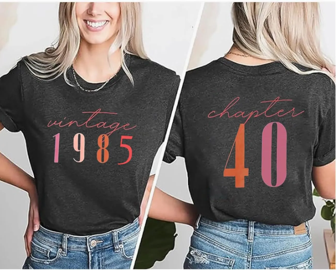 40th Birthday Shirts for Women Vintage 1985 T Shirt Letter Print Casual Short Sleeve Birthday Party Gift Tee Tops