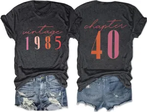 40th Birthday Shirts for Women Vintage 1985 T Shirt Letter Print Casual Short Sleeve Birthday Party Gift Tee Tops