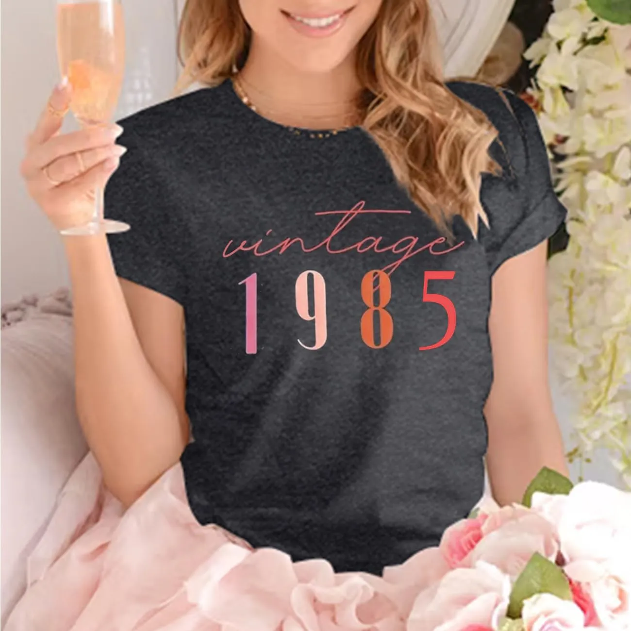 40th Birthday Shirts for Women Vintage 1985 T Shirt Letter Print Casual Short Sleeve Birthday Party Gift Tee Tops