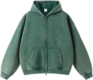 Acid Wash Oversized Mens Hoodies Vintage Hoodie for Men Women Streetwear Hoodies Jacket Zip Up Sweatshirt