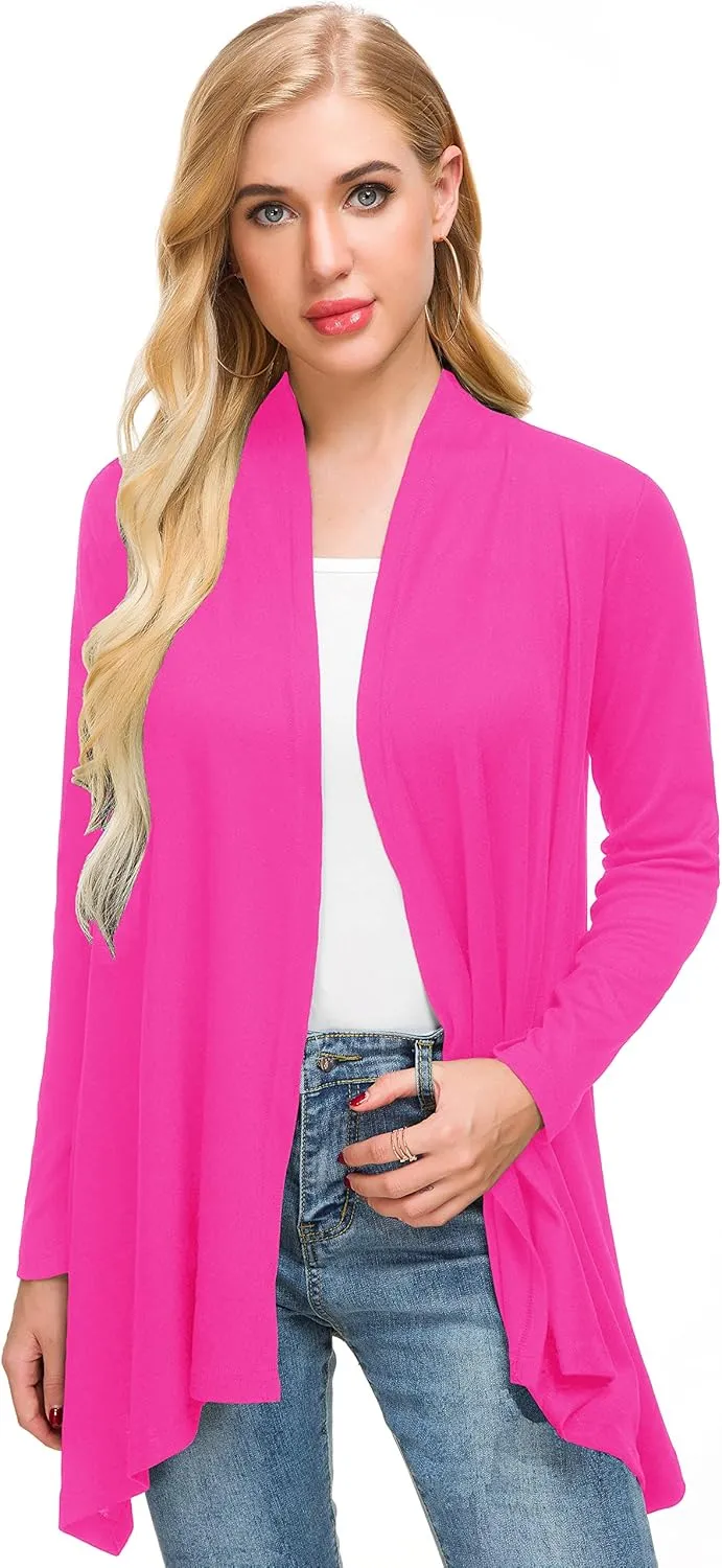 Afibi Women Open Front Lightweight Long Sleeve Soft Drape Cardigan