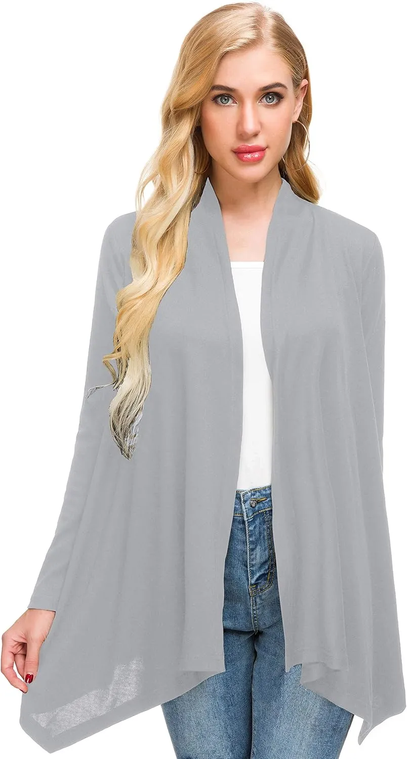 Afibi Women Open Front Lightweight Long Sleeve Soft Drape Cardigan