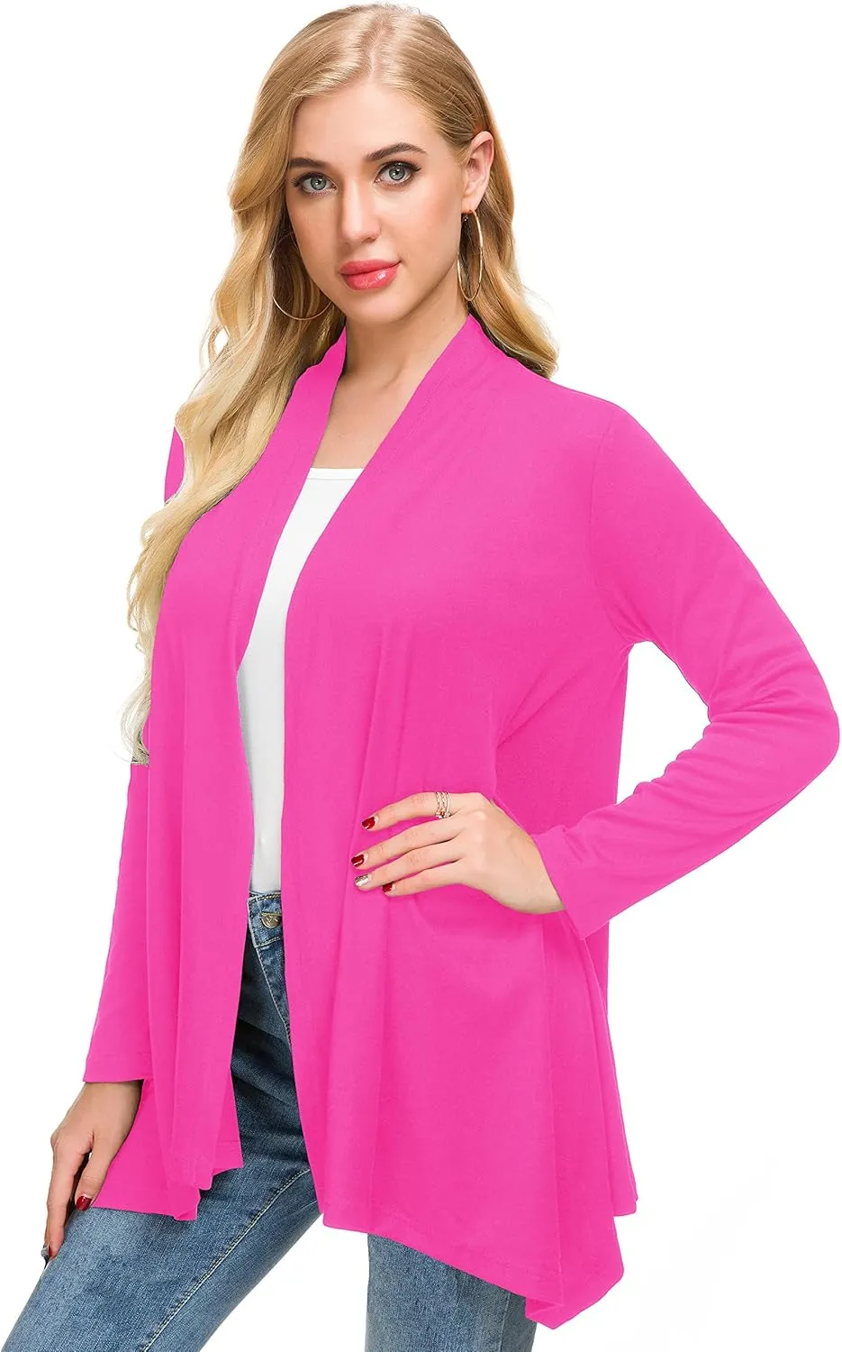 Afibi Women Open Front Lightweight Long Sleeve Soft Drape Cardigan