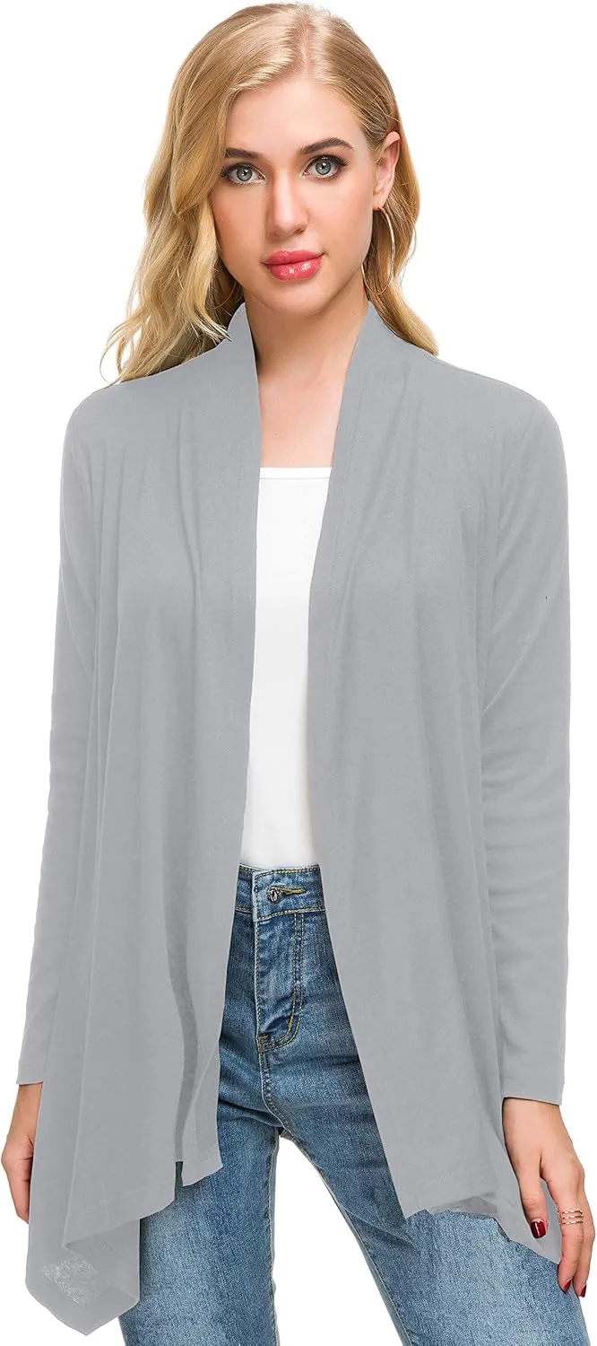 Afibi Women Open Front Lightweight Long Sleeve Soft Drape Cardigan