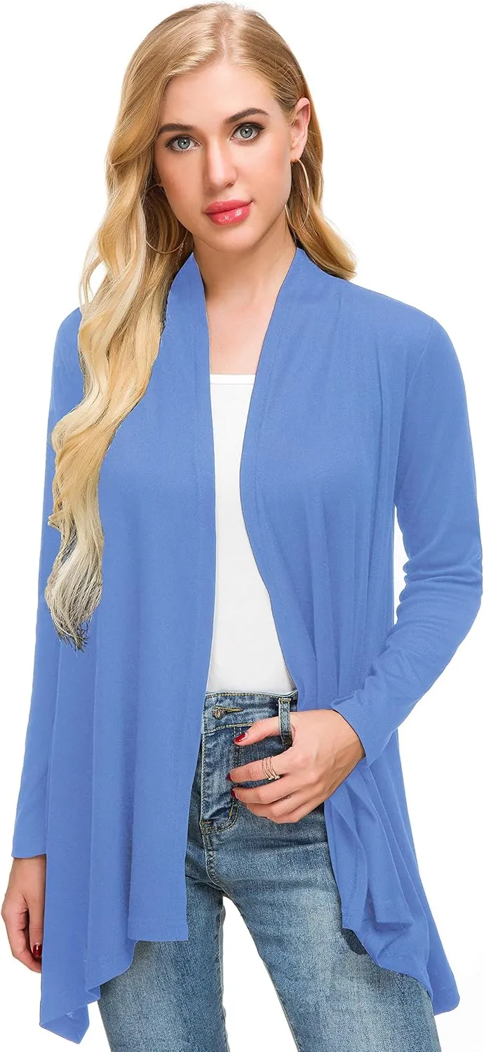 Afibi Women Open Front Lightweight Long Sleeve Soft Drape Cardigan