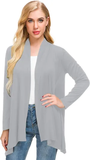Afibi Women Open Front Lightweight Long Sleeve Soft Drape Cardigan