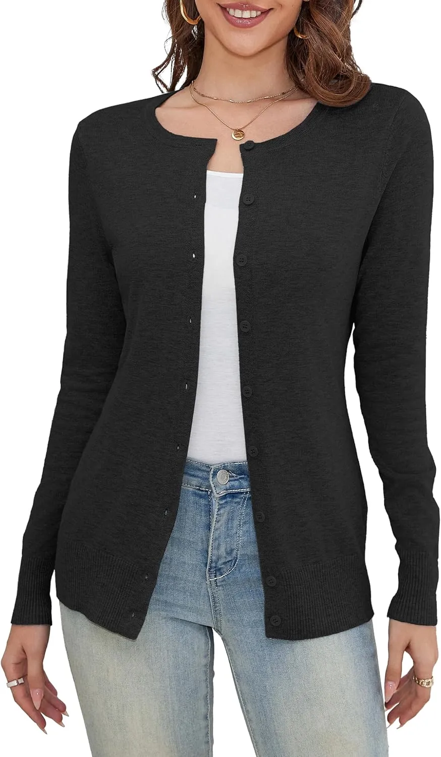 a.Jesdani Women's Button Down V Neck Long Sleeve Soft Cardigan Sweaters