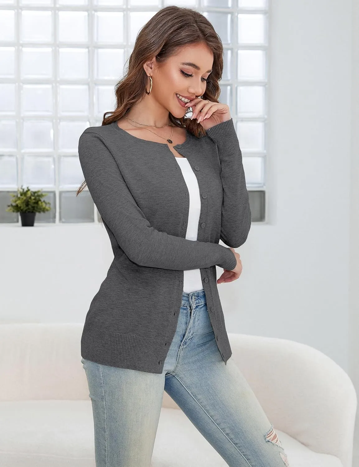 a.Jesdani Women's Button Down V Neck Long Sleeve Soft Cardigan Sweaters