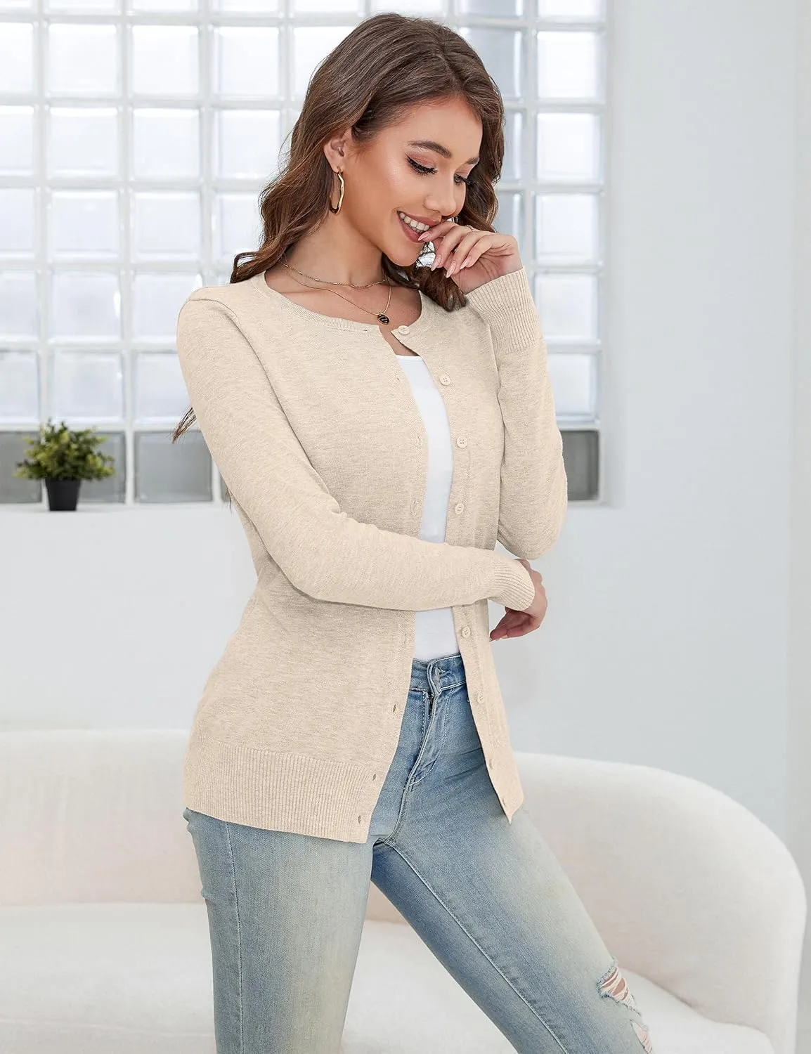 a.Jesdani Women's Button Down V Neck Long Sleeve Soft Cardigan Sweaters