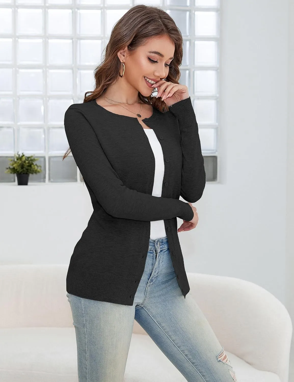 a.Jesdani Women's Button Down V Neck Long Sleeve Soft Cardigan Sweaters