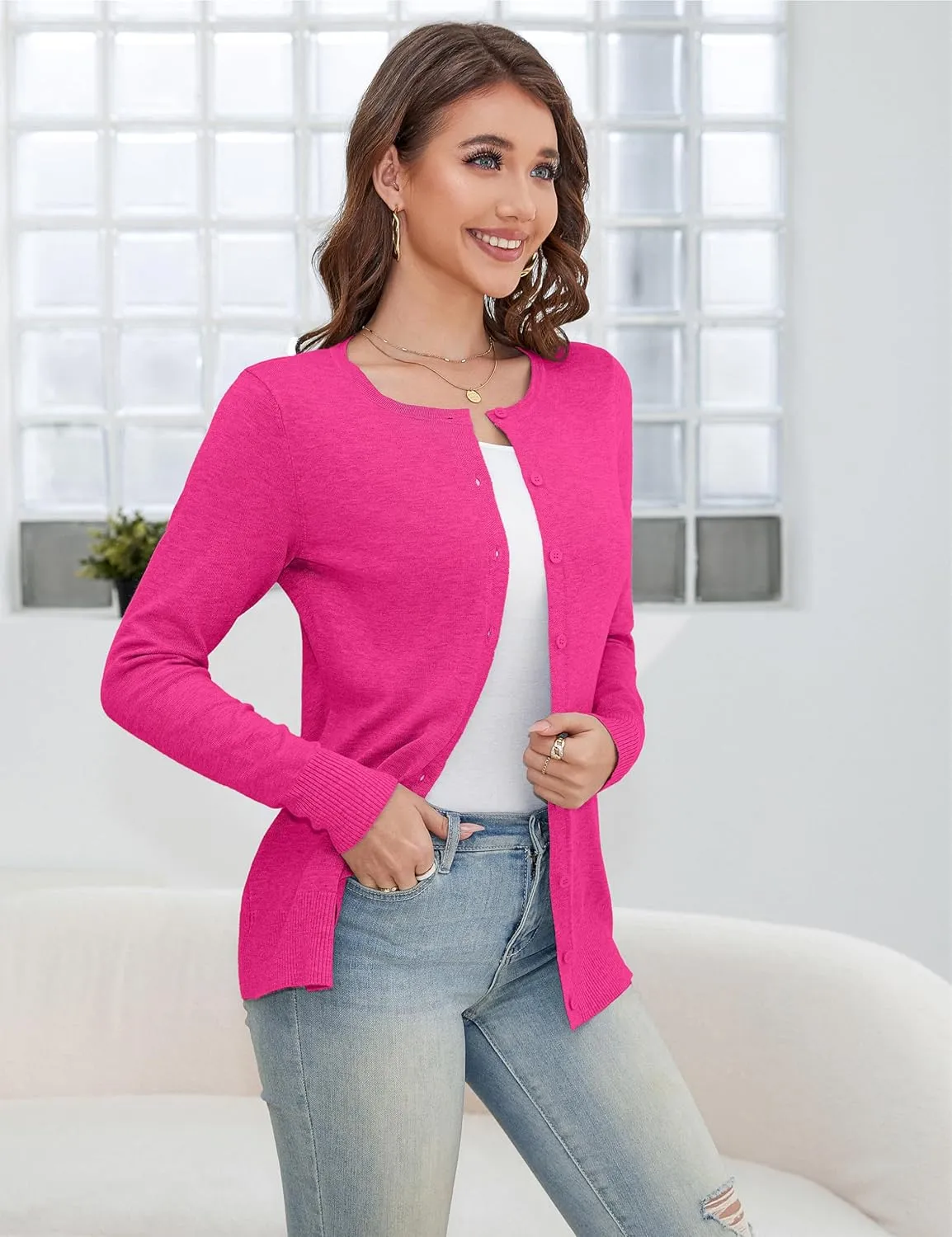 a.Jesdani Women's Button Down V Neck Long Sleeve Soft Cardigan Sweaters