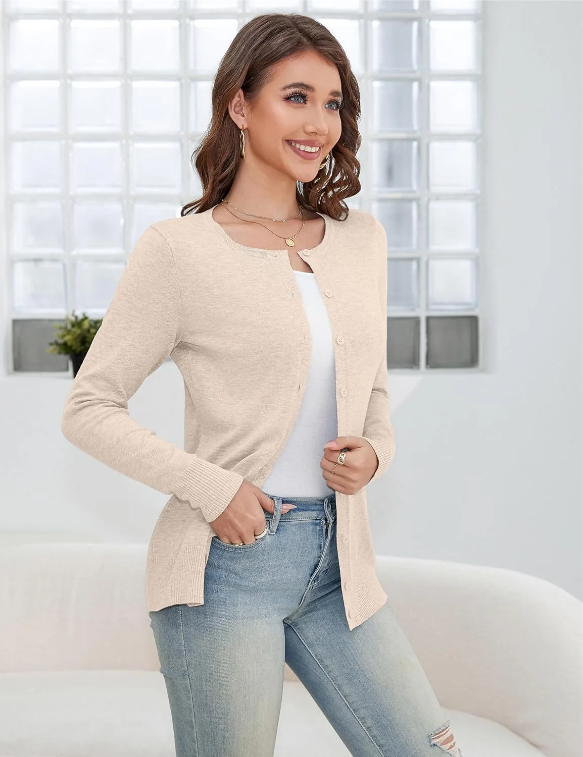 a.Jesdani Women's Button Down V Neck Long Sleeve Soft Cardigan Sweaters