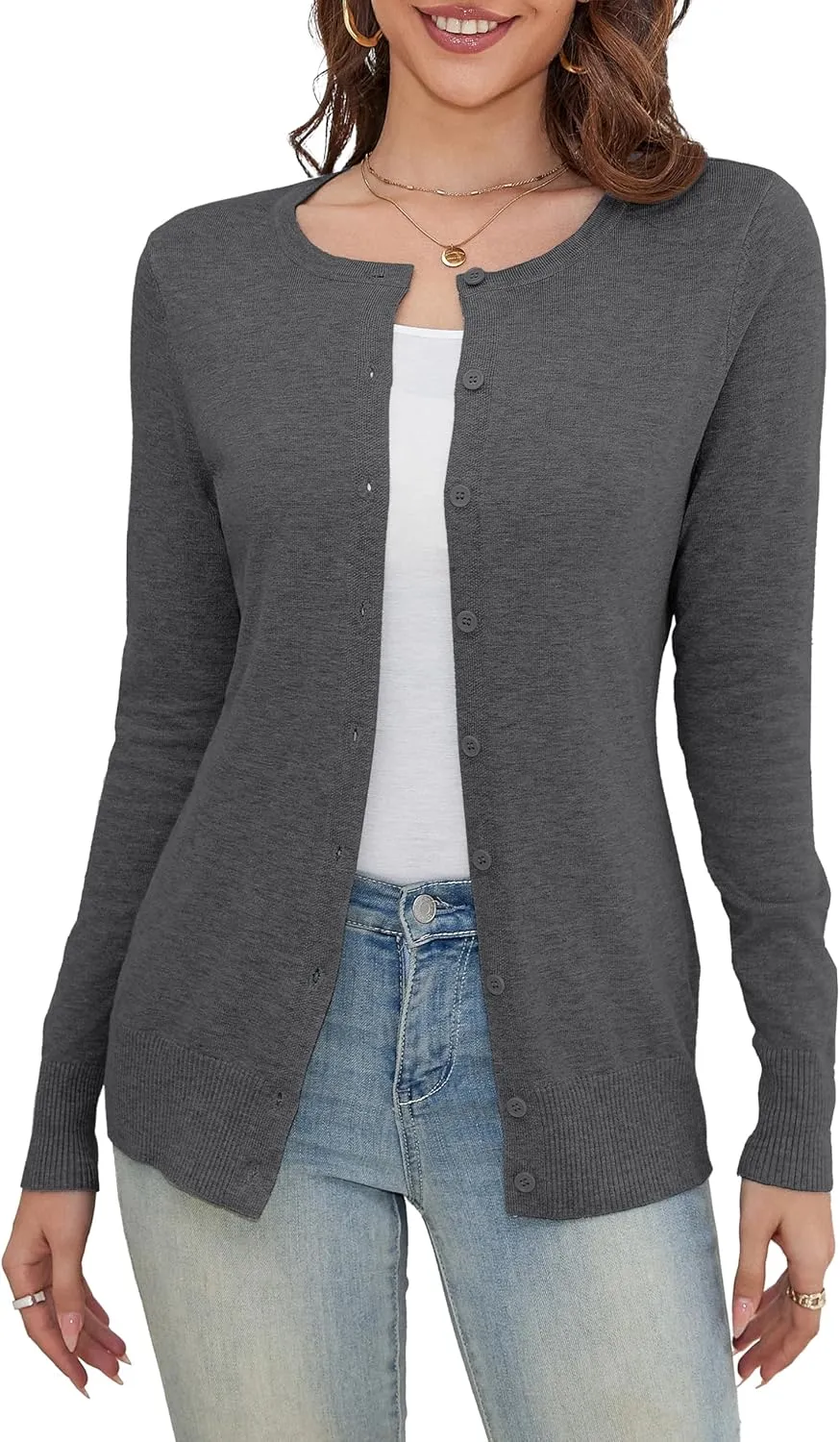 a.Jesdani Women's Button Down V Neck Long Sleeve Soft Cardigan Sweaters