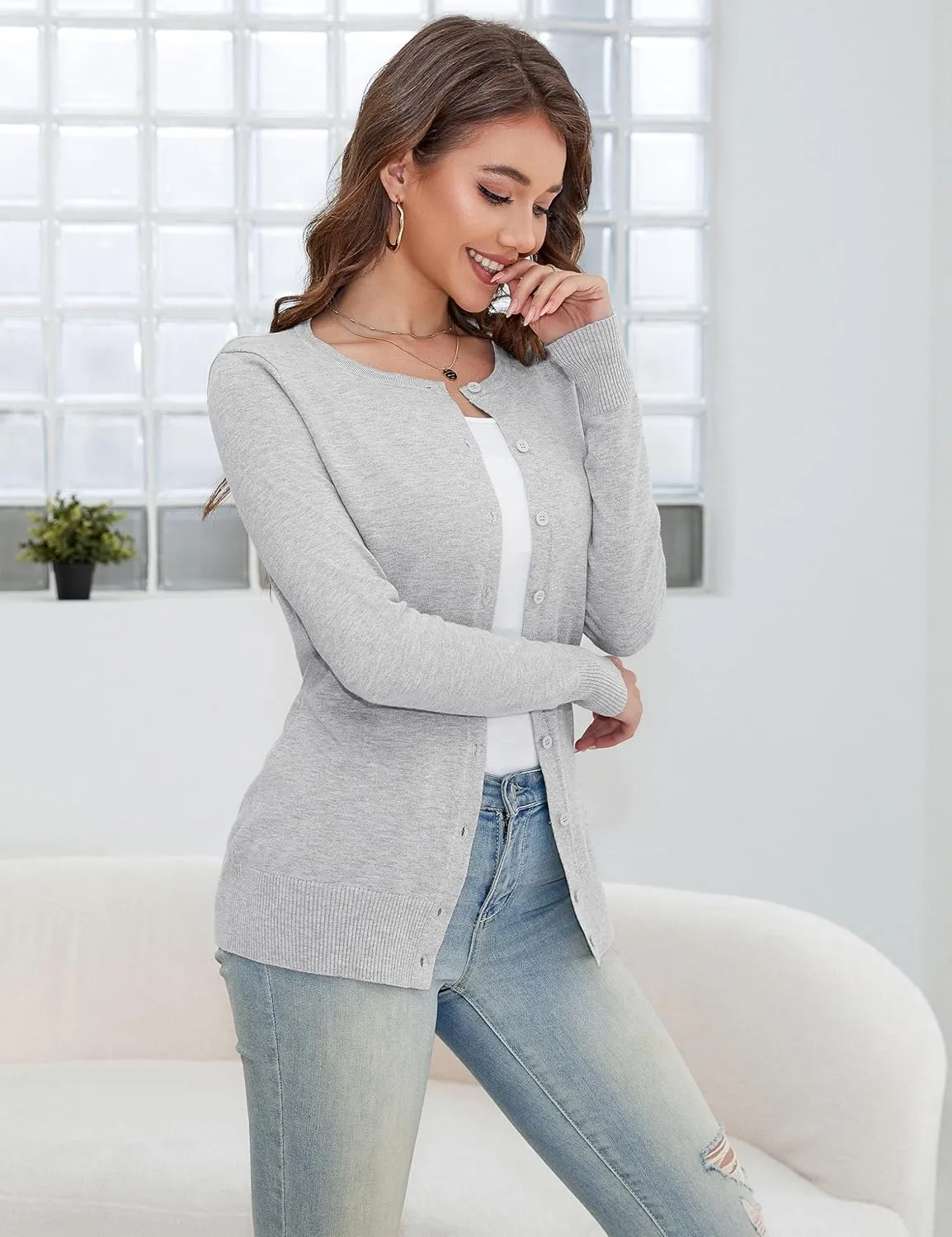 a.Jesdani Women's Button Down V Neck Long Sleeve Soft Cardigan Sweaters