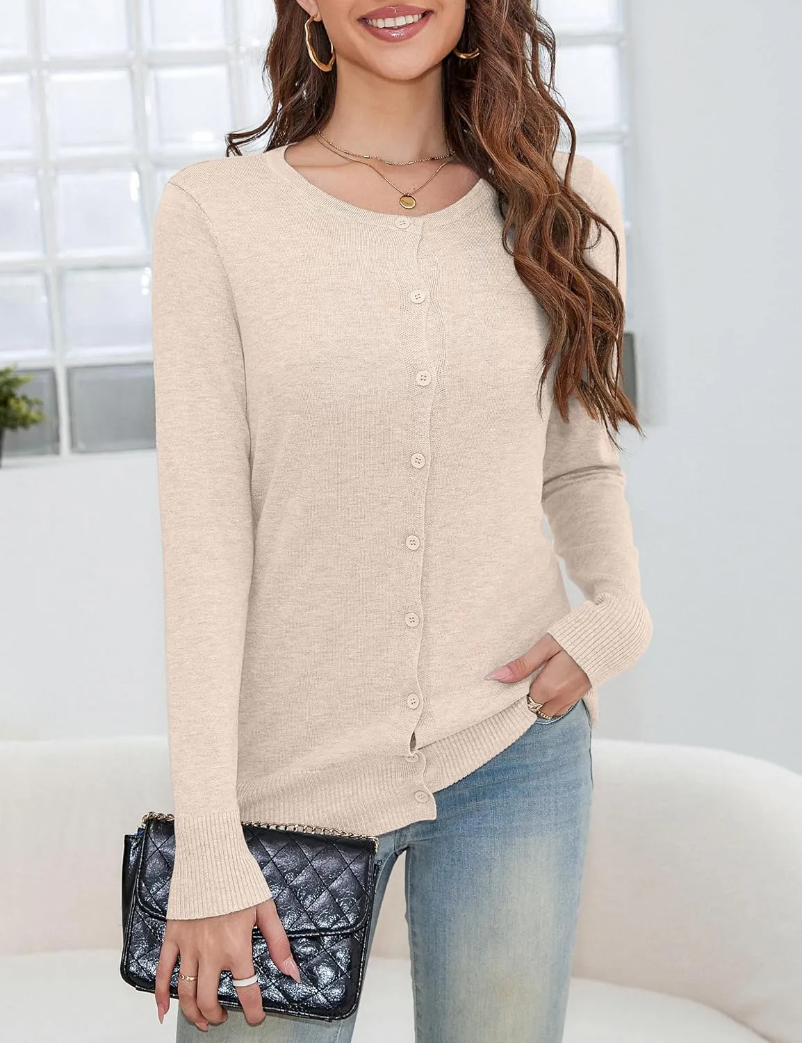 a.Jesdani Women's Button Down V Neck Long Sleeve Soft Cardigan Sweaters