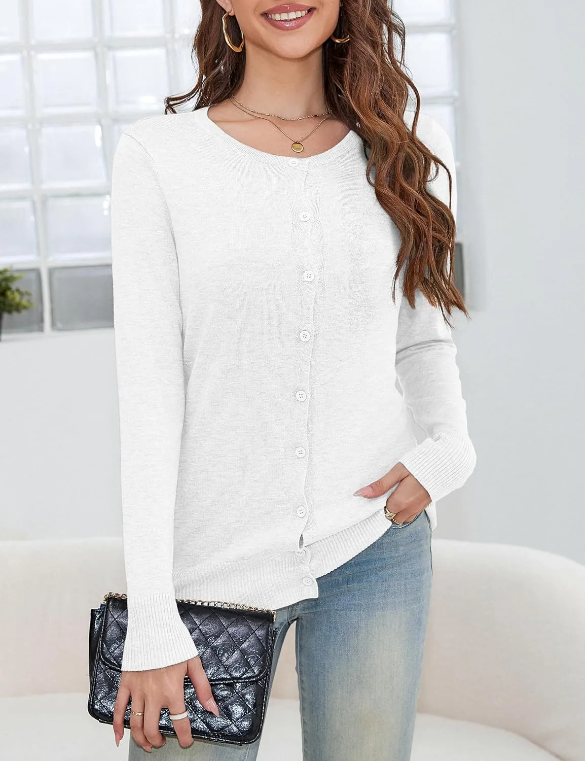 a.Jesdani Women's Button Down V Neck Long Sleeve Soft Cardigan Sweaters