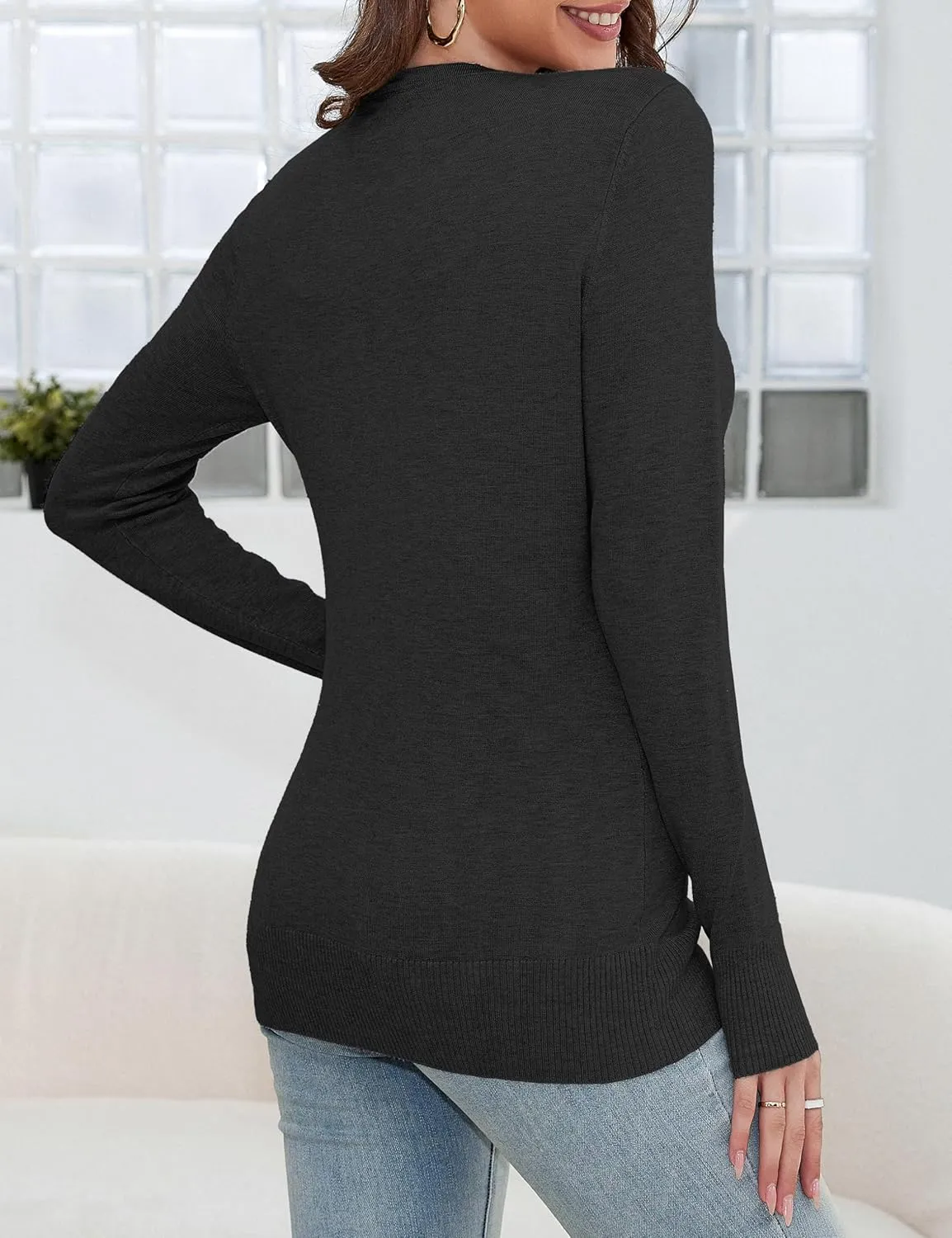 a.Jesdani Women's Button Down V Neck Long Sleeve Soft Cardigan Sweaters