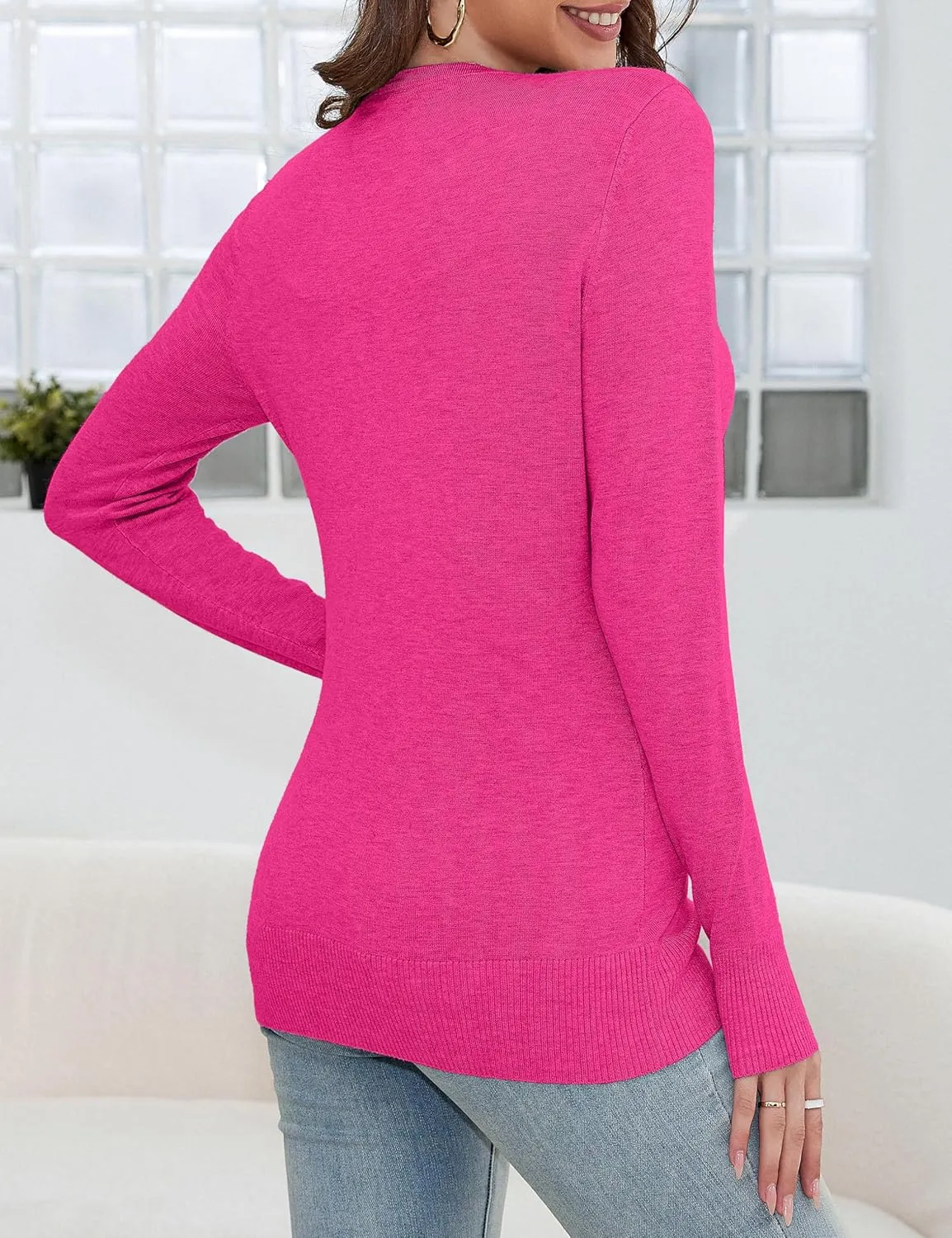 a.Jesdani Women's Button Down V Neck Long Sleeve Soft Cardigan Sweaters