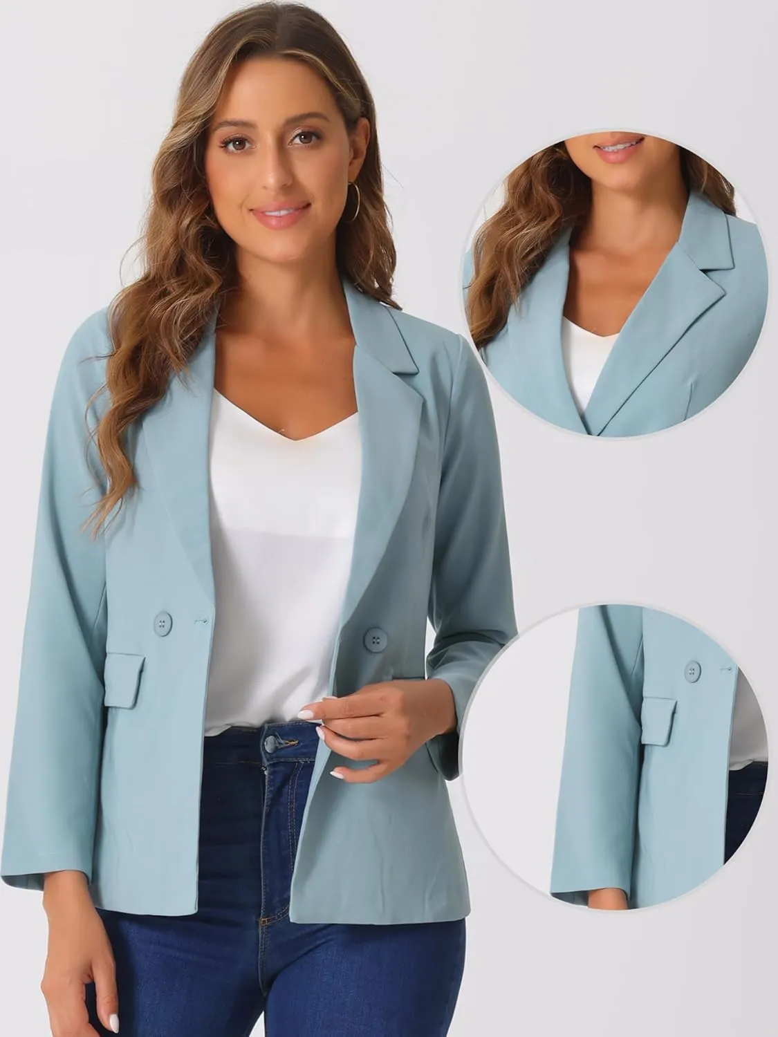 Allegra K Double Breasted Work Office Blazer for Women Long Sleeve Blazers Suit Jacket with Pocket Fall Fashion