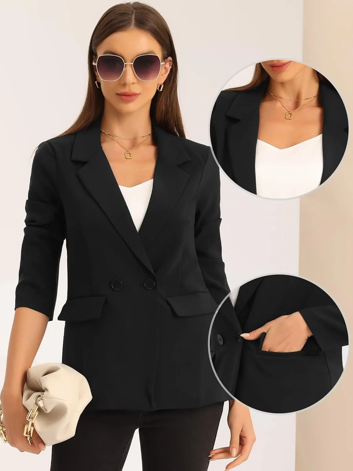Allegra K Double Breasted Work Office Blazer for Women Long Sleeve Blazers Suit Jacket with Pocket Fall Fashion