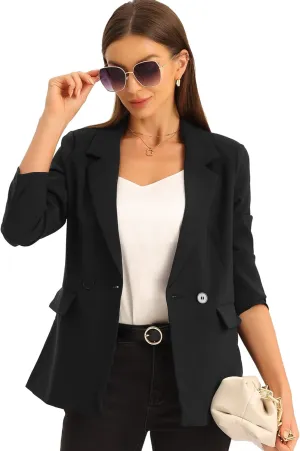 Allegra K Double Breasted Work Office Blazer for Women Long Sleeve Blazers Suit Jacket with Pocket Fall Fashion