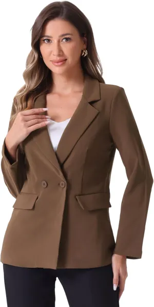 Allegra K Double Breasted Work Office Blazer for Women Long Sleeve Blazers Suit Jacket with Pocket Fall Fashion